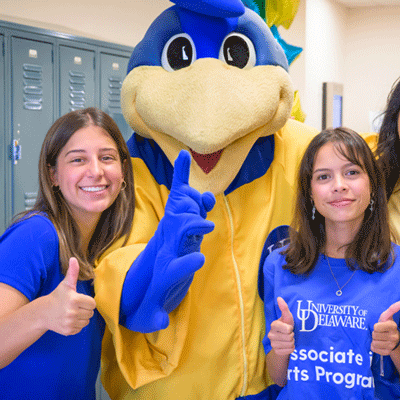 Mascot and students 