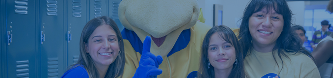Mascot and students 